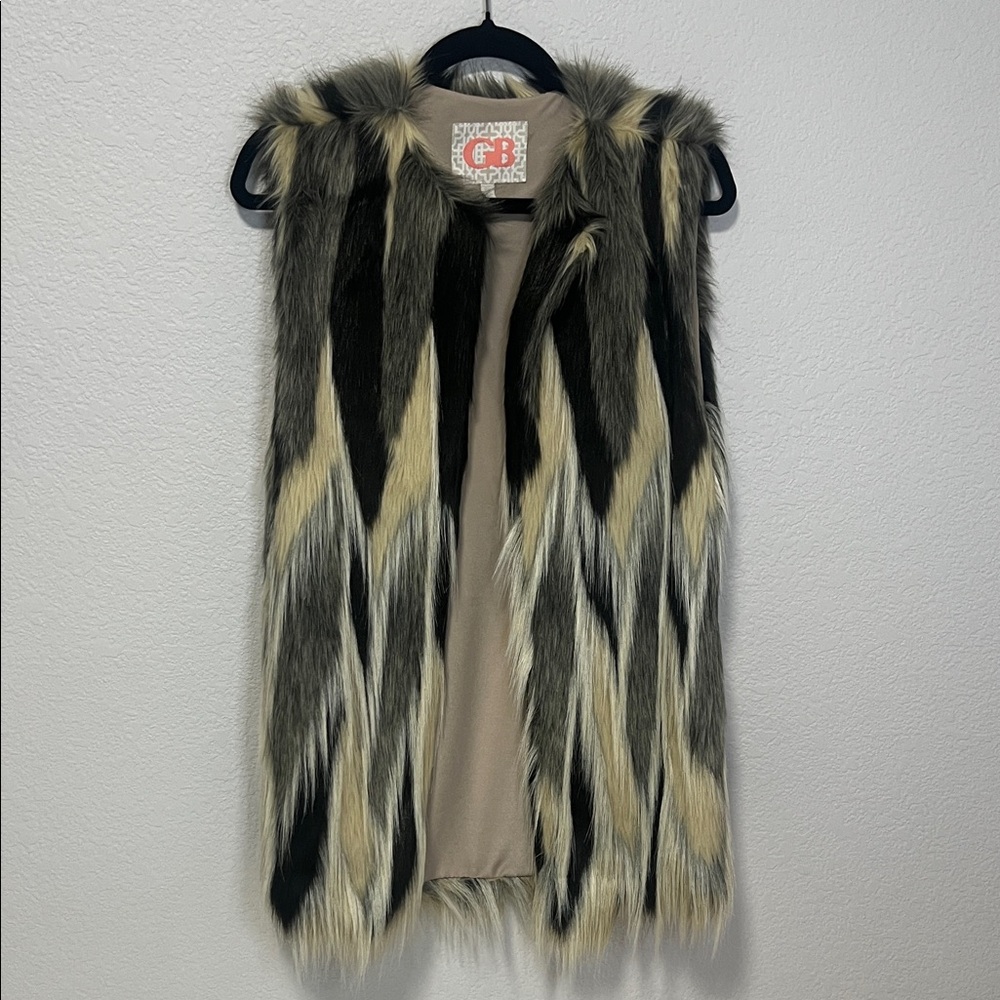 GB Faux Fur Vest in Black and Tan Size XS